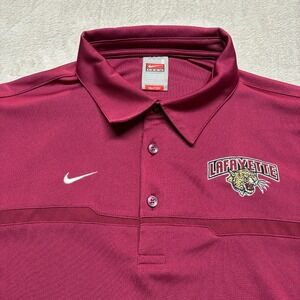Vintage Nike Team Lafayette Leopards Mens S Varsity Polo‎ Shirt Maroon Nike Fit
